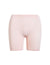 Front view of The Staple 5 inch Ballet shorts in ballet pink showcasing a smooth waistband and mid-thigh length on a white background