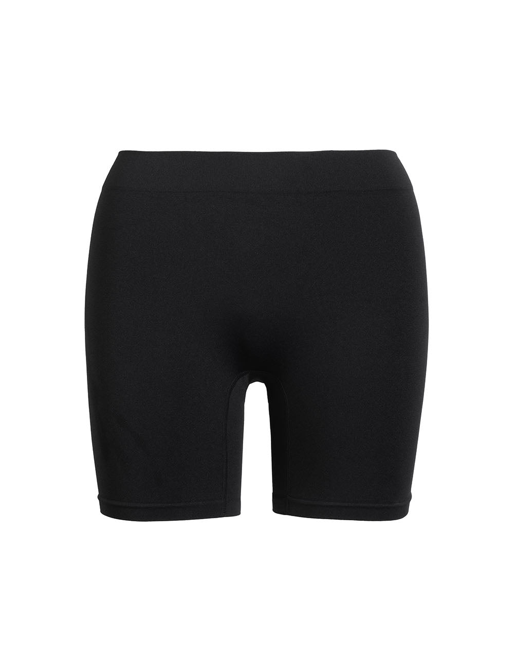 Front view of The Original 5-inch Black shorts showcasing a high waist and 5-inch inseam against a white background